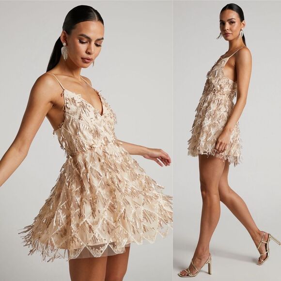 NWT! Showpo. Khrizza Mini Sequin Dress - Gold | Size 12 - Picture 2 of 10